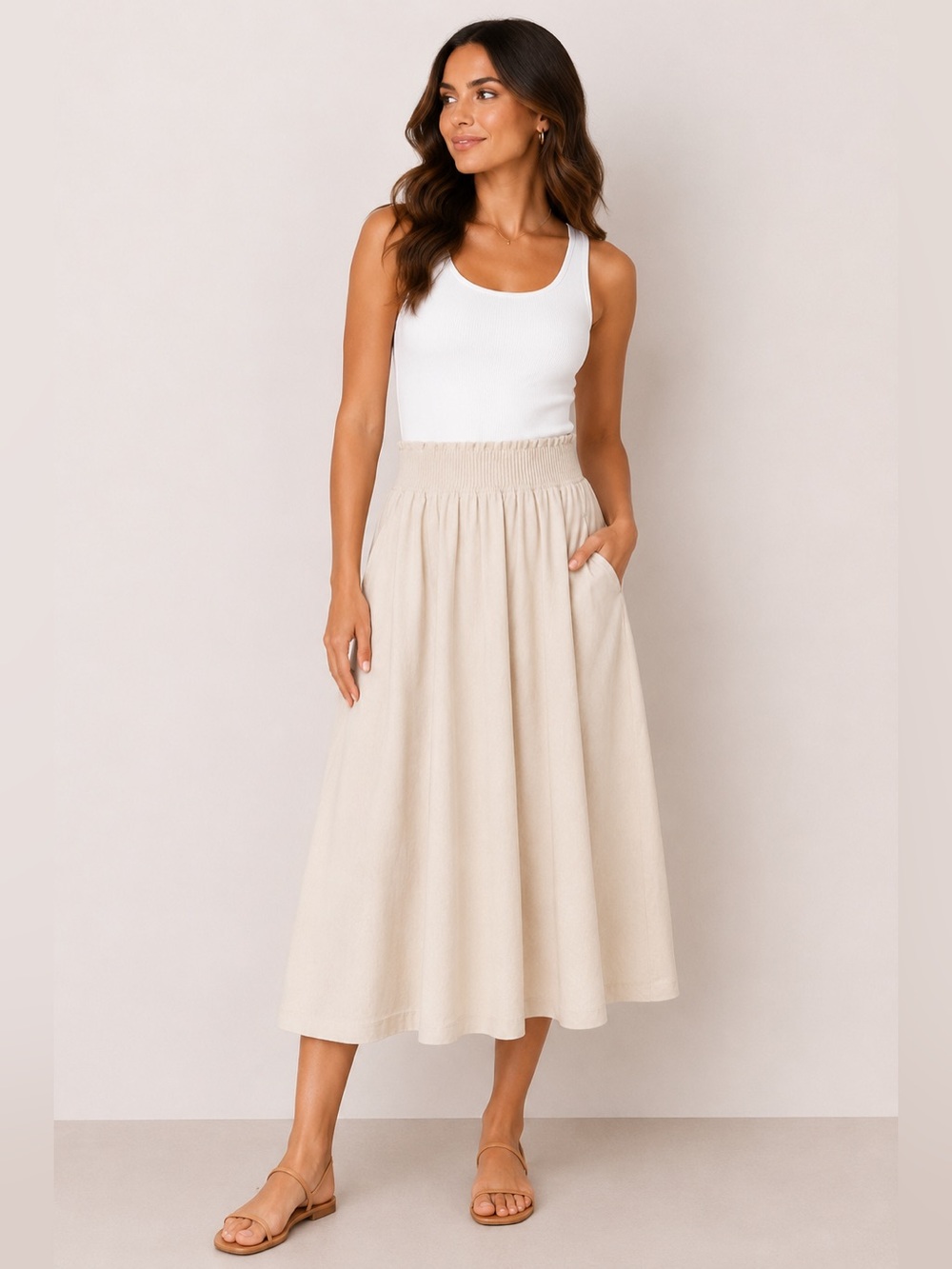 lululemon athletica Cream Elastic-Waist Midi Skirt